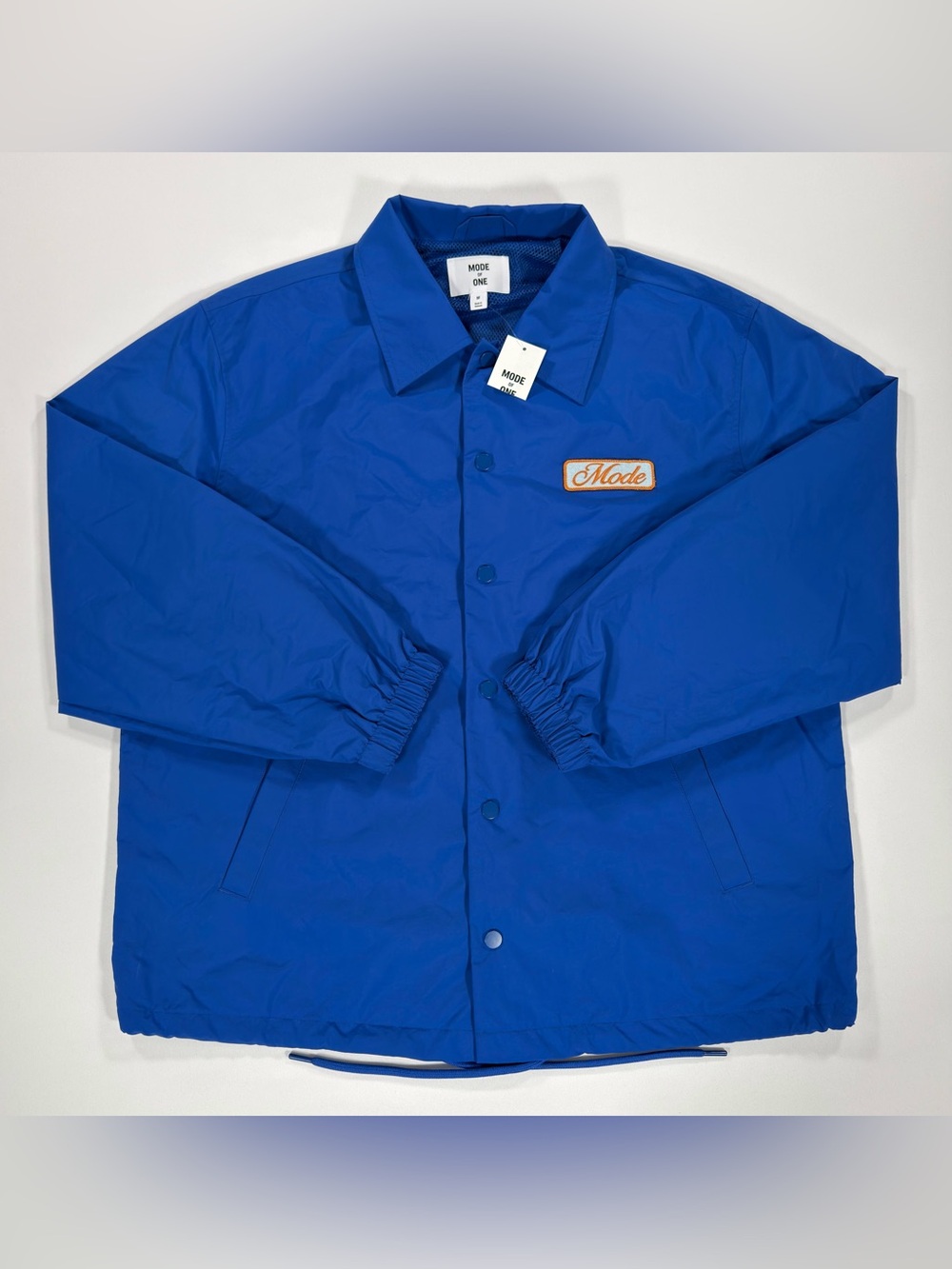 Mode of One Men's Blue Nylon Coaches Jacket Windbreaker Snap Front Medium NEW